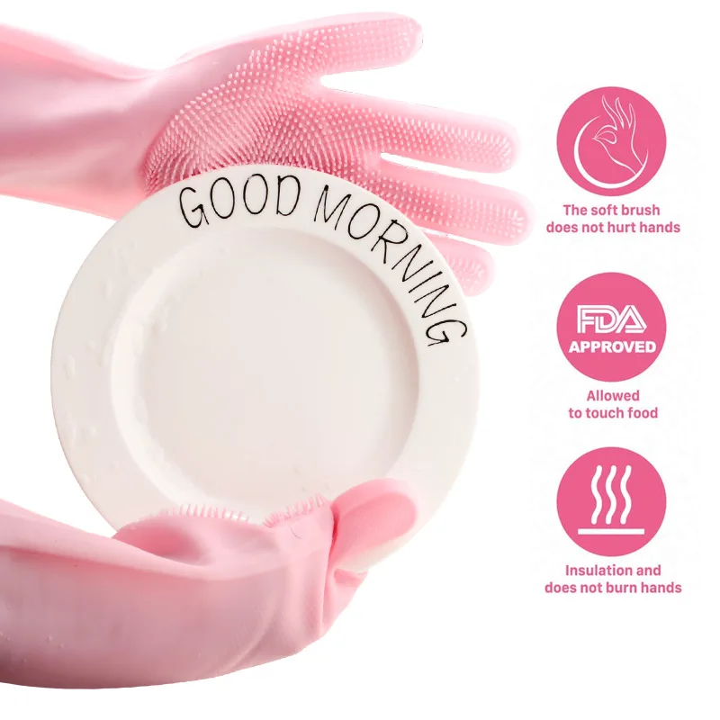 Magic Silicone Dish Washing Gloves Food Grade Household Cleaning Gloves Brush Silicone Scrubber Kitchen Accessories Clean Tools