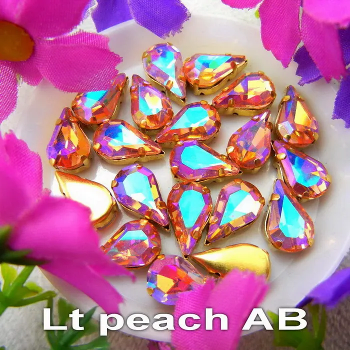 A11 Lt Peach AB AB цвета золотой коготь настройки 3*6 мм 6*10 мм 8*13 мм капли воды стекло в форме груши Кристалл пришить стразы бусины аксессуары diy - Цвет: A11 Lt Peach AB