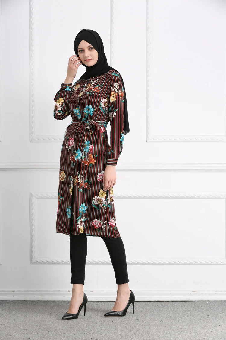 Женский кафтан в арабском стиле модный мусульманский топ с принтом рубашка