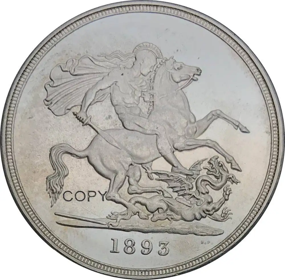 

Great Britain 5 Pounds 1893 Victoria 3rd portrait Brass Silver Plated Copy Coin With Letter Edge