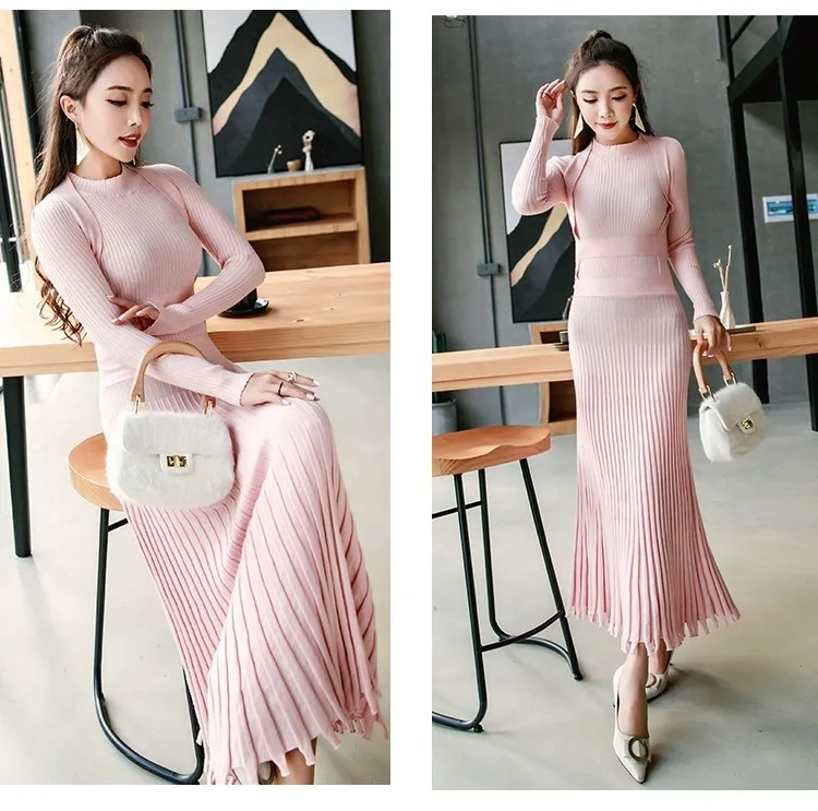 Winter autumn high quality Women Long Knitted Dress Sexy vestidos Back Slim Sweater Dress Fit And Flare Thicken Warm Dress