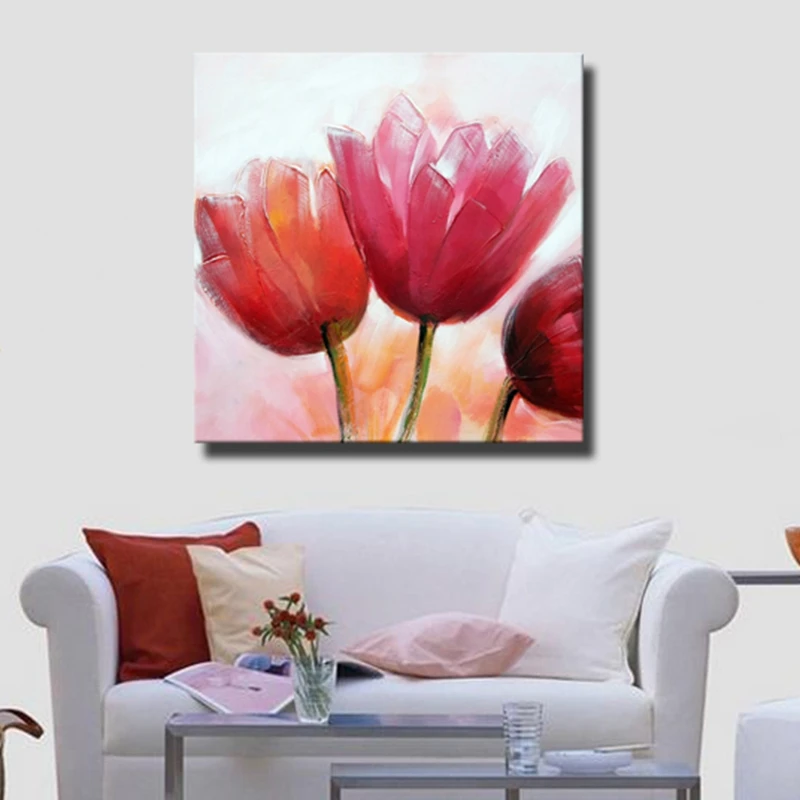 Бескаркасные 100% ручная роспись Цветы Масляные картины Красного цветка текстура