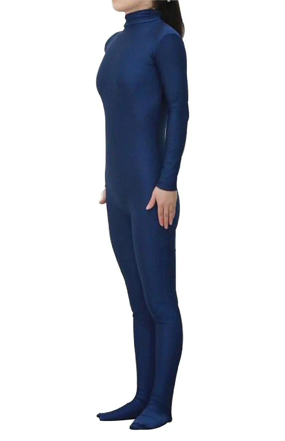 Темно синий сексуальный унисекс кожа спандекс Zentai Облегающий комбинезон для