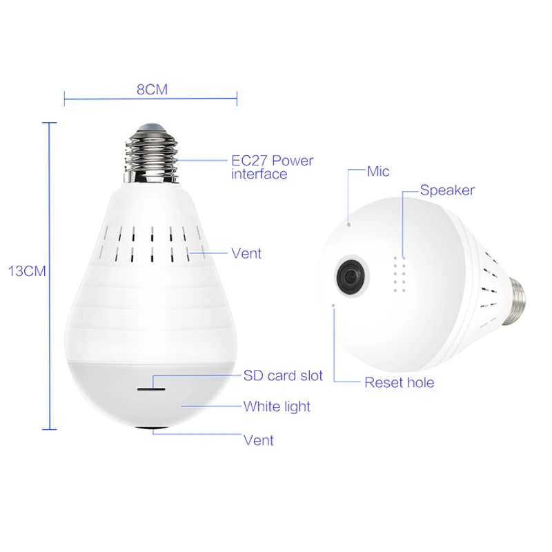 

JIENUO Wifi Camera 360 Degree Two Way Audio White Light Bulb Panoramic 960P IPCam HD Color Wireless Smart Support 128G Ip Camera
