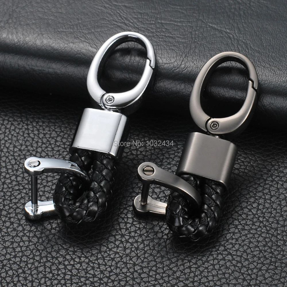

200pcs/lot Custom Engraved Hand Woven Horseshoe Buckle Car Keychain Keyring Auto Car Key Chain Promotion Gift