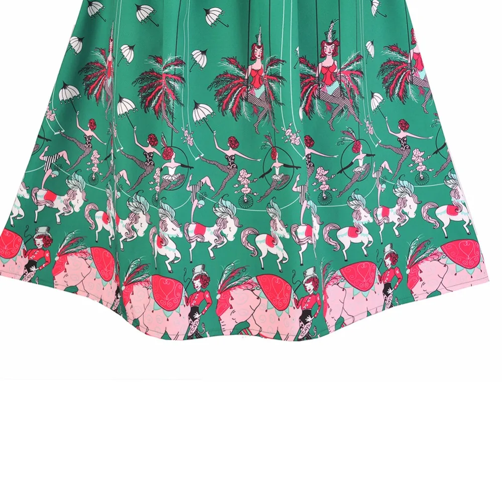 2017 Vintage Dress Women Summer Fashionable Dancer Umbrella Print 1950s Rockabilly Hepburn A Line Big Swing Party Tunic | Женская одежда