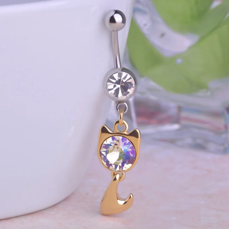 Кольцо для пирсинга пупка с маленьким котом серебряного цвета|piercing body jewelry|body