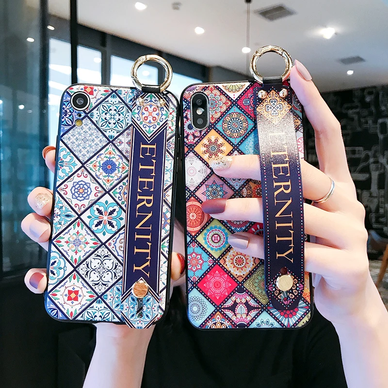 Чехлы с ремешком на запястье для huawei P30 P20 Mate20 Pro Lite с цветком и матовой задней крышкой, мягкий чехол для Honor V20 Pro Nova 3 3i 3e 4 4e