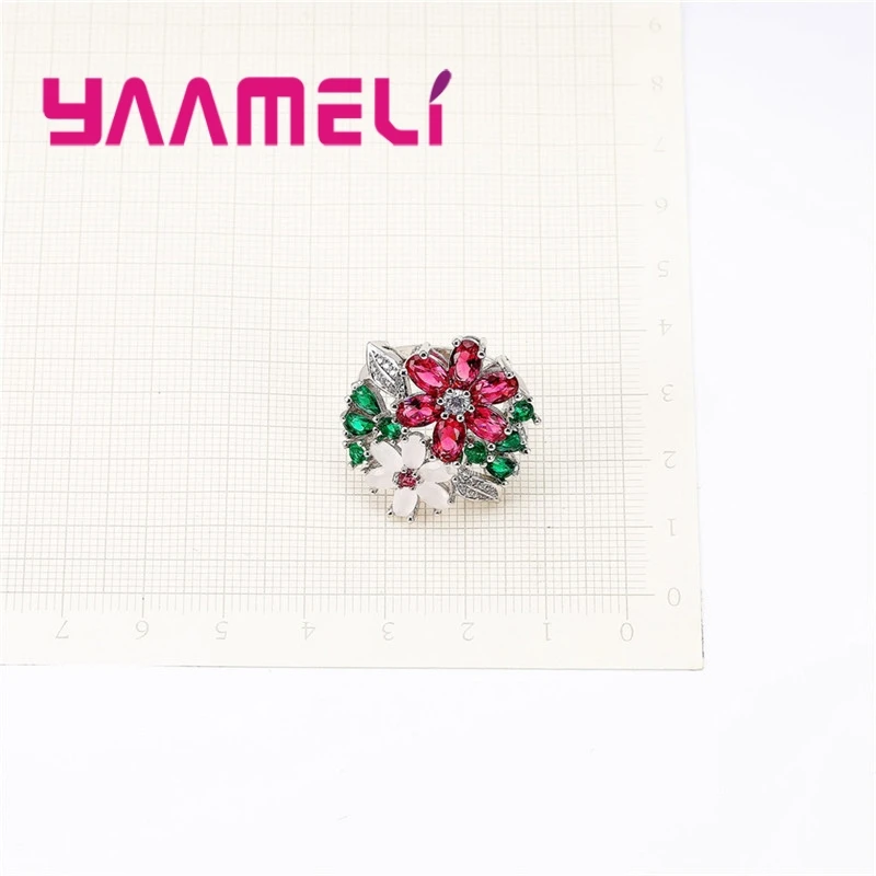 

High Quality Full Colorful Flowers 925 Sterling Silver Ring For Women Girls Party Accessories Jewelry Wholesale
