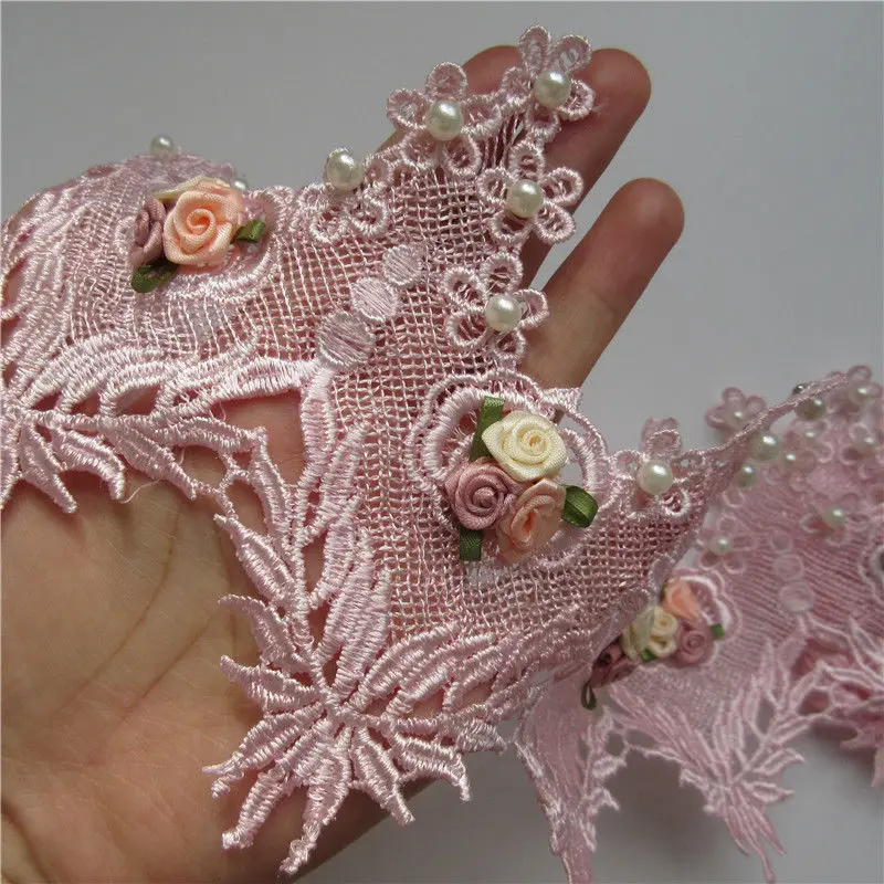 1 ярд красивый жемчужный цветок вышитый бисером кружевной край отделка