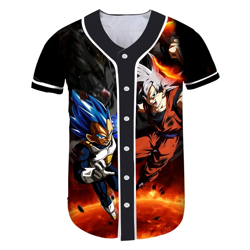 OGKB Dropshipping Women's Button Tshirt Funny Print Vegeta And Son 3D Baseball Uniform Shirts Short Sleeve V Neck Tees Shirt | Женская