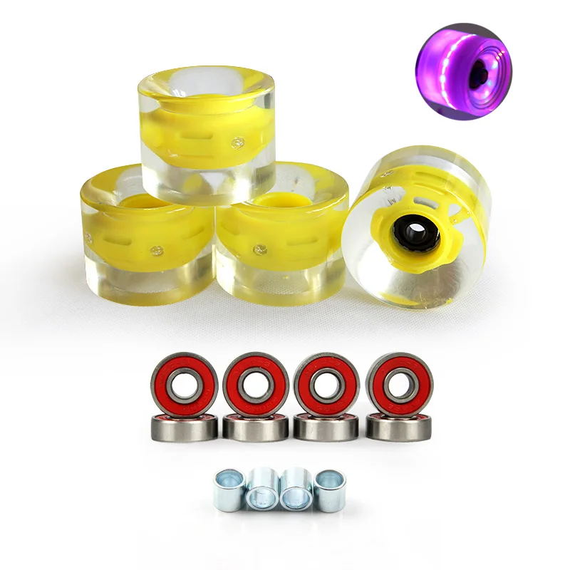 Transparent Yellow 4 шт. 60 мм Led скейтборд колеса с подшипником набор лонгборд колеса 78A мягкие рыболовные колеса PU носимые колеса - Цвет: Transparent Yellow