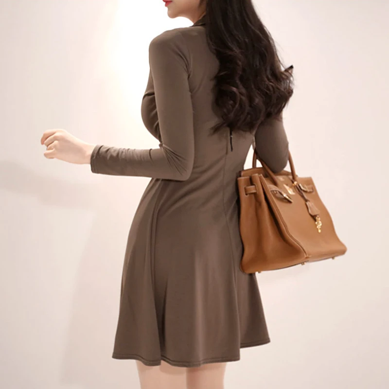 BGTEEVER Cross-criss Elegant V-neck A-line Women Dress Sexy Slim Waist Full Sleeve Female Short 2018 Chic Mini Vestidos | Женская одежда