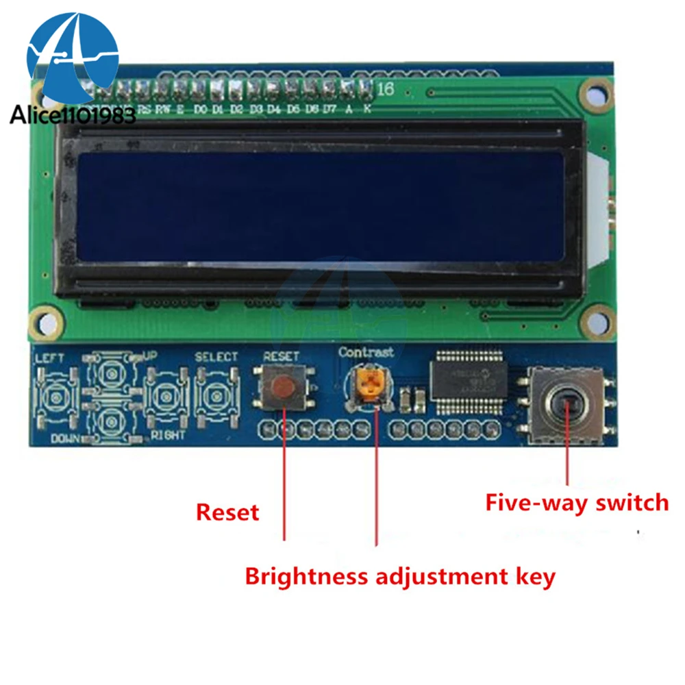 Регулируемая яркость 1602 ЖК дисплей Shiled IIC I2C MCP23017 5 клавиатура для Arduino UNO/MEGA