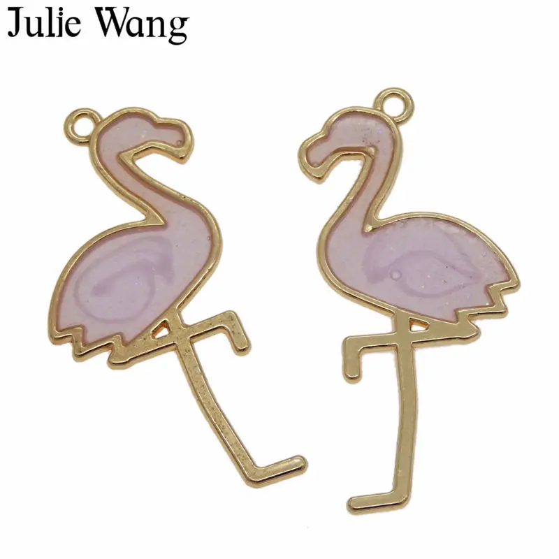 Julie Wang 6 шт. сплав + смола Фламинго Птица шармы многоцветные для ожерелья подвески
