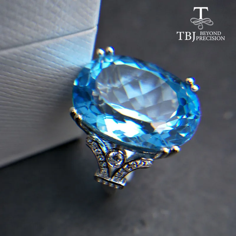 TBJ большой топаз драгоценный камень кольцо 28.5Ct натуральный небесно голубой