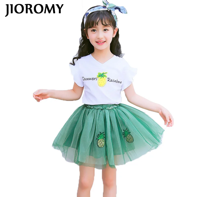 JIOROMY/детская одежда Новинка лета 2019 яркая футболка для девочек + юбка 2 сетка