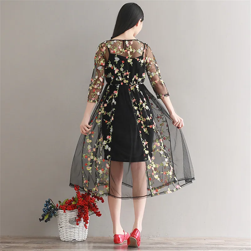 Женское кружевное Сетчатое платье с цветочной вышивкой элегантные платья на