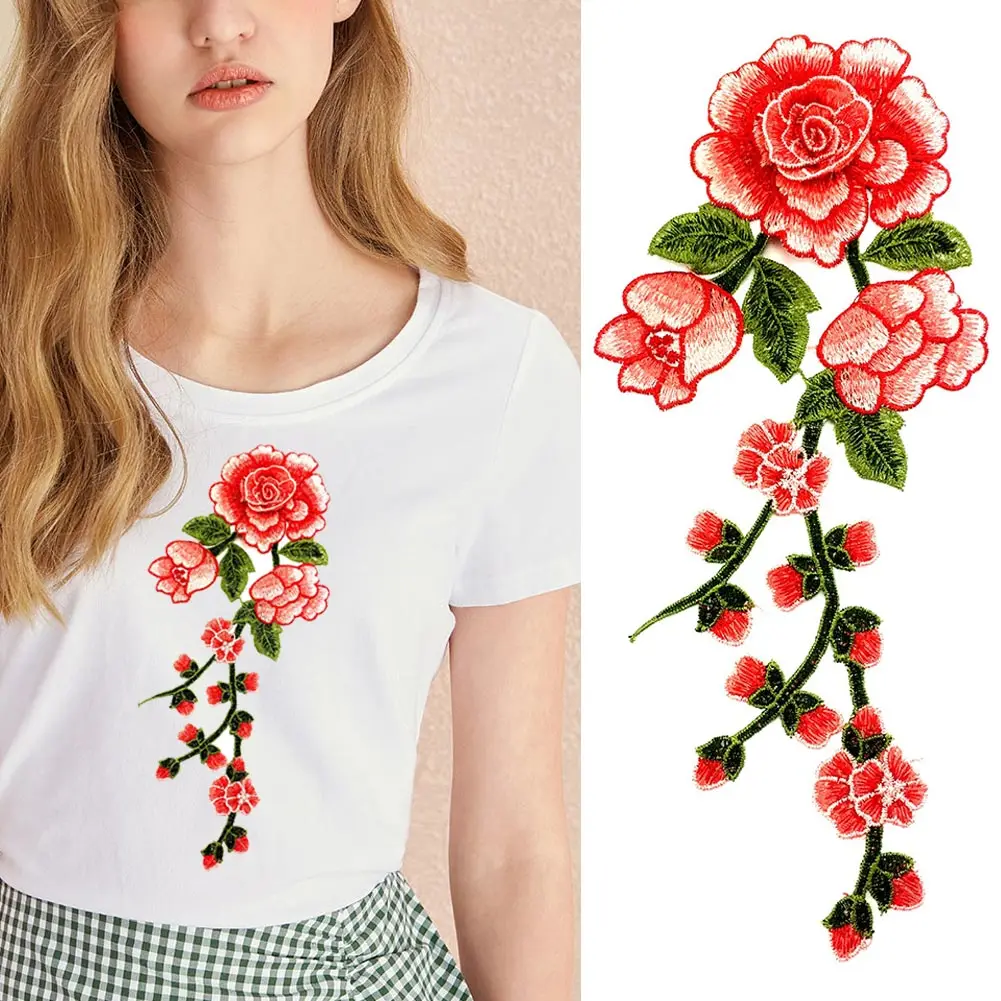 Хит продаж 3D вышивка патч розовый цветочек воротник швейная аппликация сделай