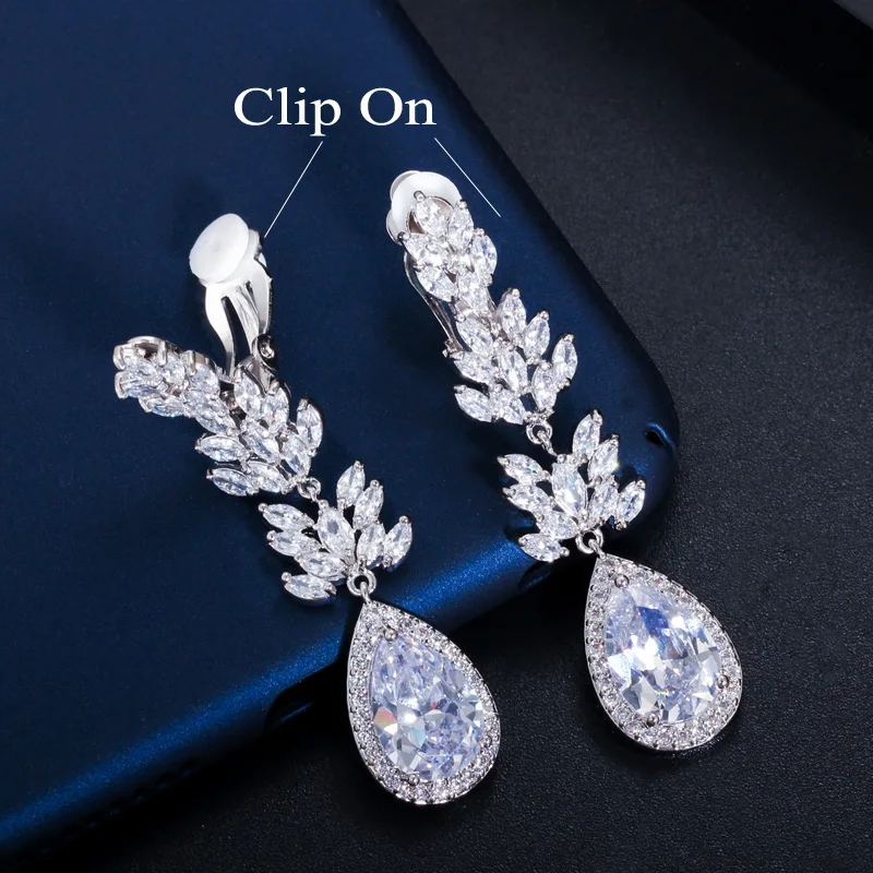 CWWZircons женские серьги-клипсы без отверстий с фианитом и кристаллами длинная
