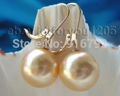 

Hot sell Noble- Wholesale Natural 14mm Round Golden Sea Shell Pearl Earrings