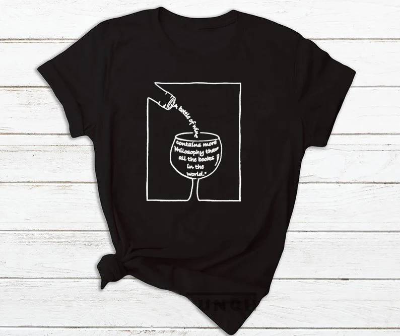 Бутылку вина содержит больше философии футболка camisetas хлопок эстетической в