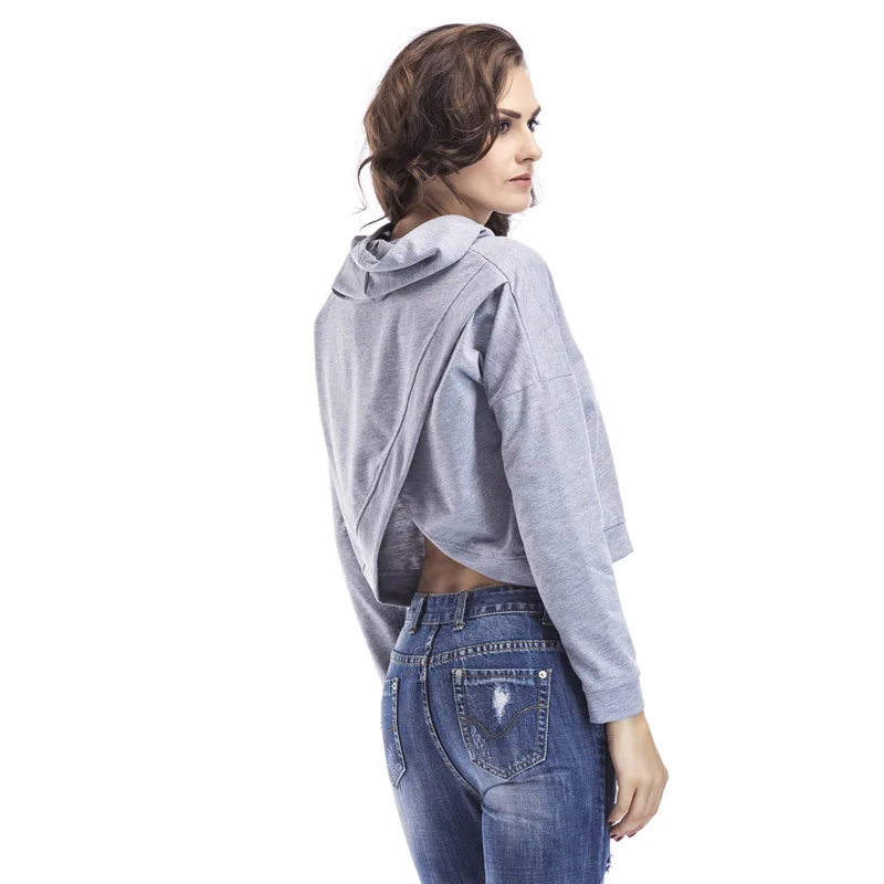 

2021 New Sweatshirt Hooded Sleeve Sweatshirt Women's clothing Back Split Short paragraph Leisure Sexy Long sleeve Sweatshirt