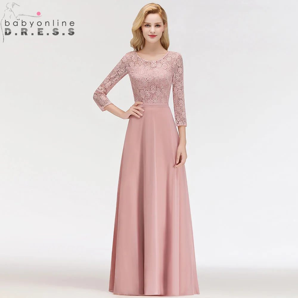 Babyonlinedress Кружевное Длинное Вечернее Платье С 3/4 Руками Пикантное Иллюзионное