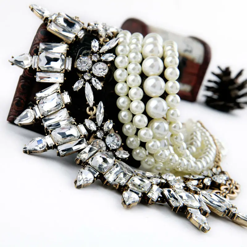 Новейшая мода ожерелье для женщин Имитация Жемчуга чокер многослойное заявление