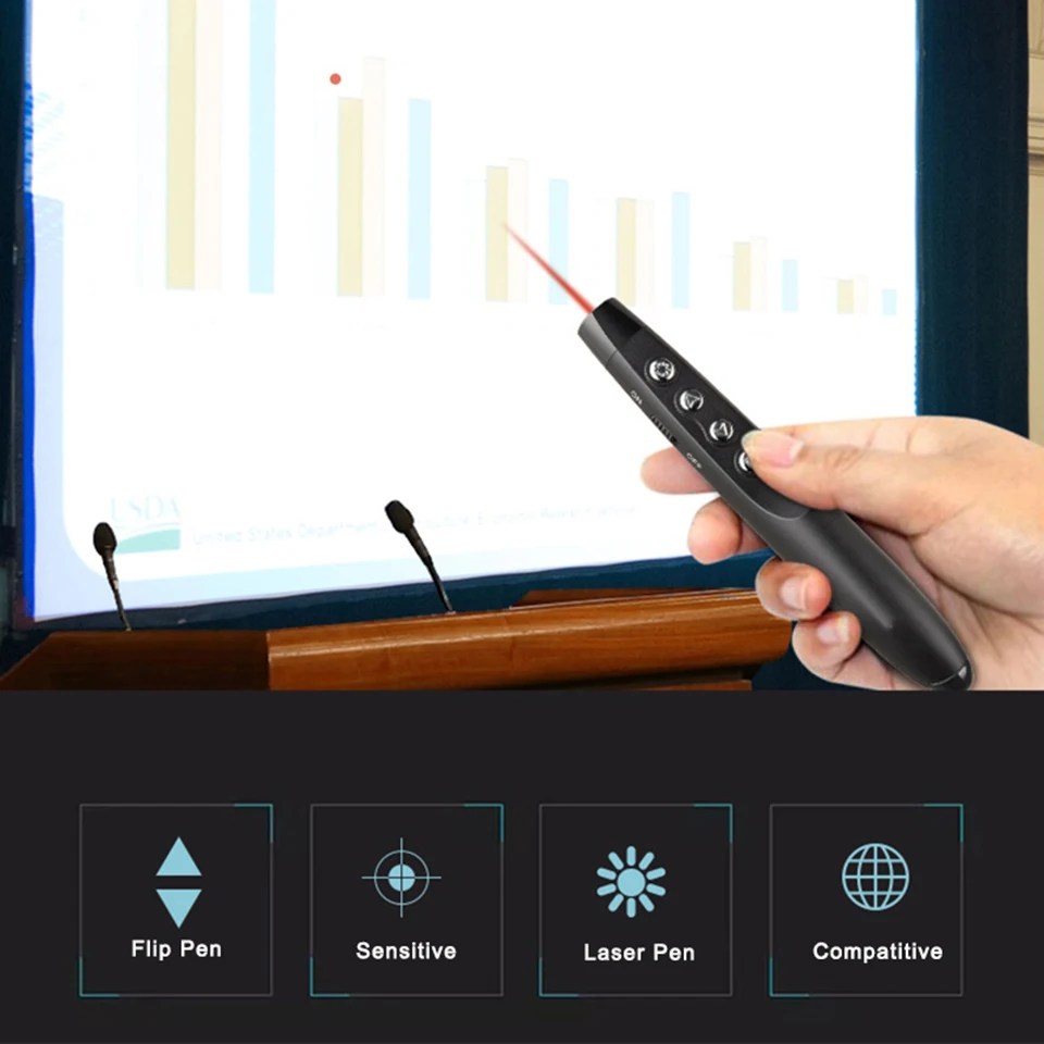 Презентер флип-ручка беспроводная 2,4 ГГц Powerpoint PPT Clicker дистанционное управление PPT USB Лазерная презентация с приемником