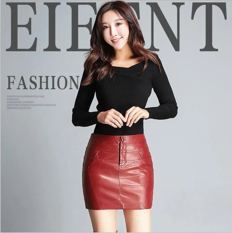 

Japanese Fashion Mid waist leather skirts women pencil Sexy mini skirt Summer Autumn streetwear winter black Red skirts short