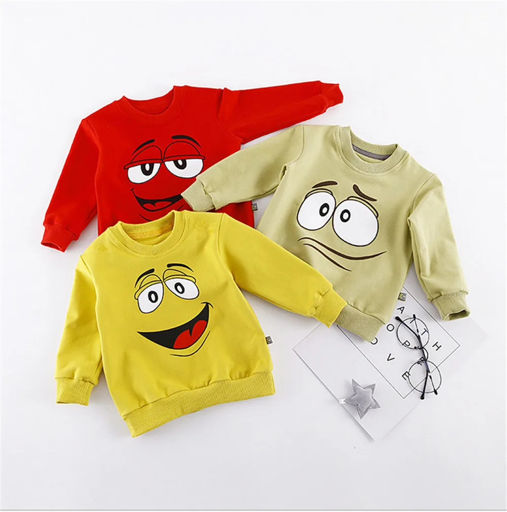 

Baby Sweatshirts Spring Autumn Child Cartoon MM Chocolate Bean Print Sweater Kids Long Sleeve T-shirt Casual Clothing