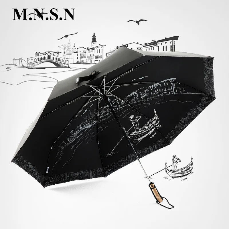 Luxury Full Automatic Umbrella Rain Women Big Black Coating Folding Parasol Brand London Style Gear for Female Men HSJ0600 | Дом и сад