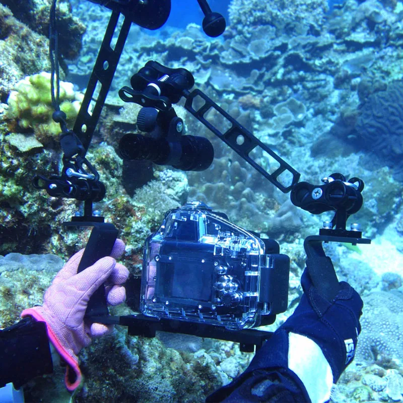 Двойной шаровой зажим из алюминиевого сплава для подводной камеры рукоятка Gopro