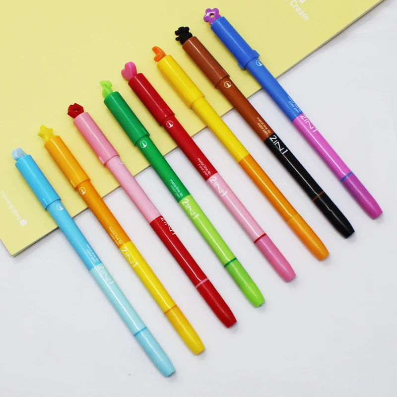 

40 pcs/Lot Metal fine tip color pen 2 in 1 stamp seal highlighter marker Dual side writing Scrapbooking School supplies EB775