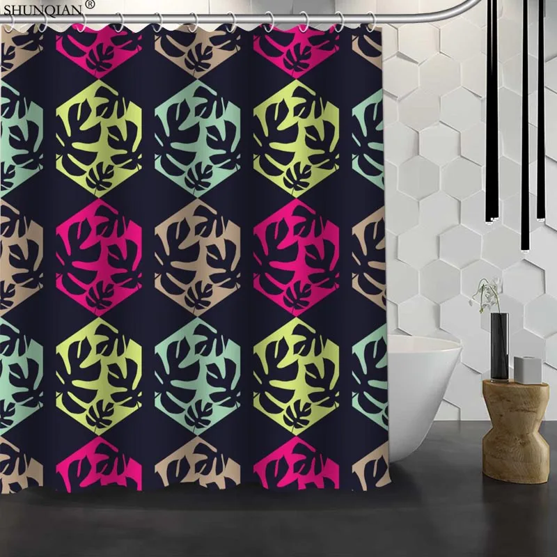 

New Monstera Pattern Custom Shower Curtain Waterproof Fabric Bath Curtain Polyester Fabric Bathroom Curtain 18-4.11