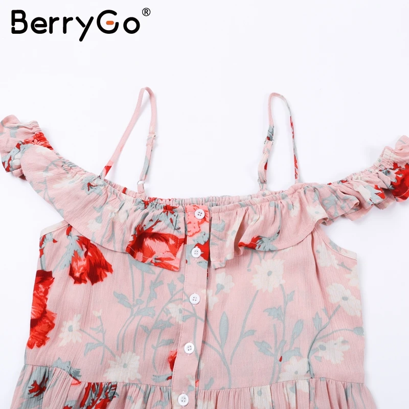 BerryGo летнее женское платье с открытыми плечами и бретельками цветочное мини
