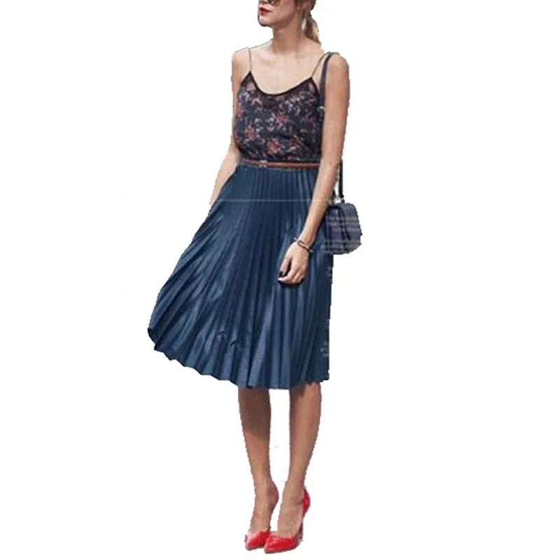 2017 летняя шифоновая плиссированная юбка Женская эластичная талия миди вечерние