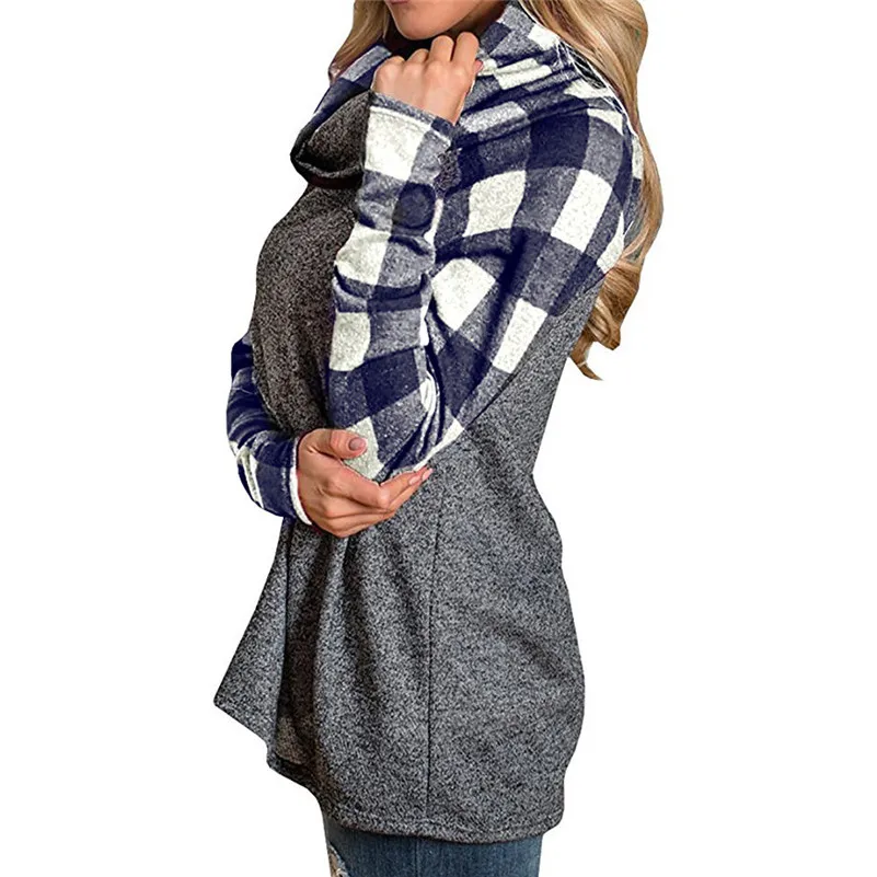 

Womens Turtleneck Tops Plaid Shirts Tunic Long Sleeve Pullover Sweatshirt Mujer Moletom Feminino Hoodies Das Mulheres QB2