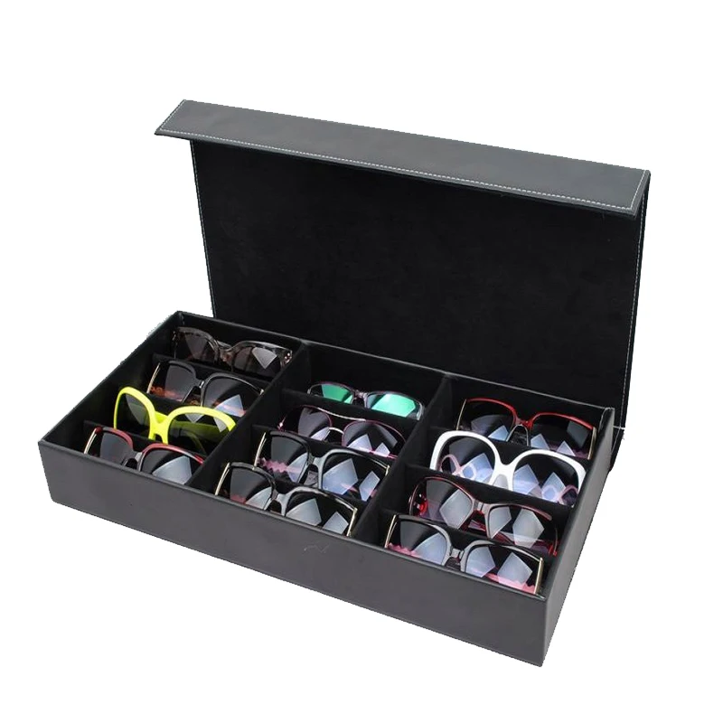 

Коробка для хранения солнцезащитных очков HUNYOO, 12 ячеек, органайзер для очков, демонстрационный чехол, подставка-держатель, футляр для очков,...