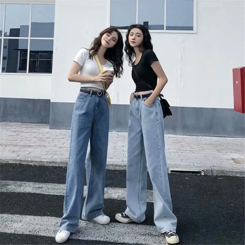 High Waist Boyfriend Wide Leg Women Blue Denim Jeans Korean Pants Trousers Loose Autumn Jeans Mujer