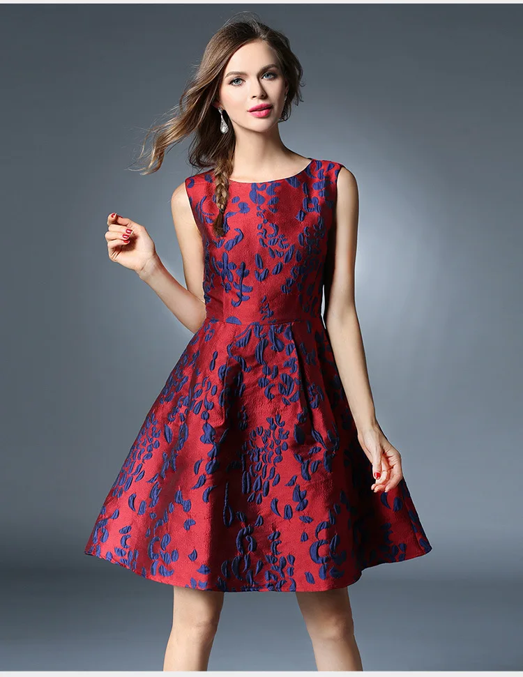 Multiflora 2019 summer dress new high-end women's sleeveless Knee-Length Jacquard Dress | Женская одежда