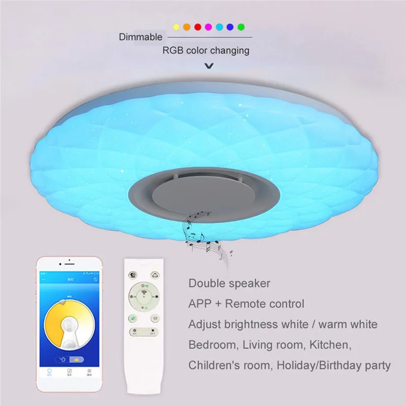 RGB музыкальный светодиодный потолочный светильник с bluetooth-управлением, светильник ing с заподлицо для спальни, потолочный светильник, светильники AC85-265V