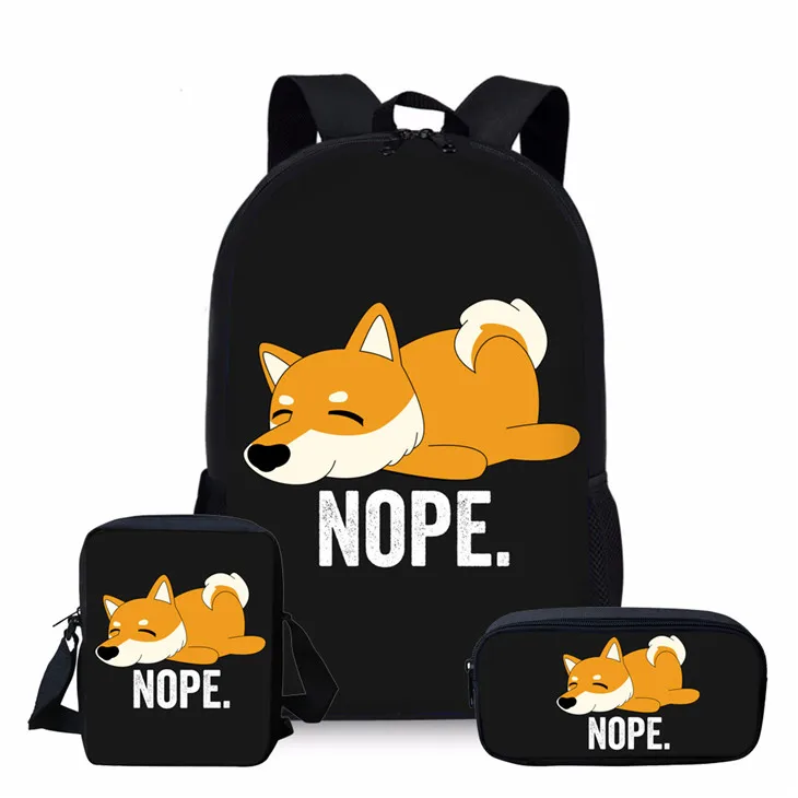 Z3885ECK Nopersonality Cute Corgi Dog School Bag Set Black Child Schoolbag for Teenager Girls Boys Junior Primary Children Kids Book Bags - Цвет: Z3885ECK