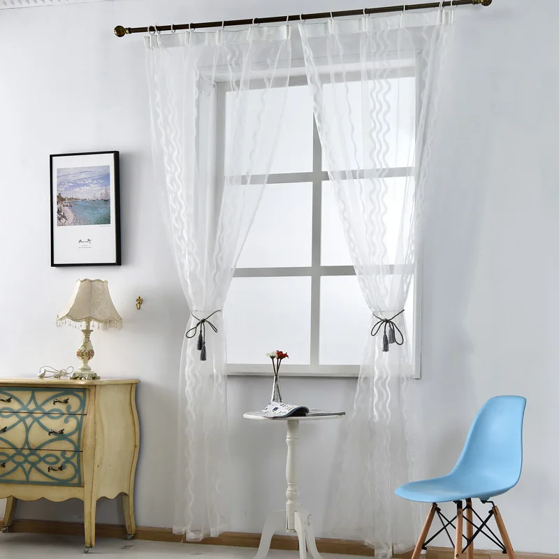 NAPEARL Stirped tulle curtains modern window treatments white sheer fabrics ready made jacquard kitchen door balcony | Дом и сад