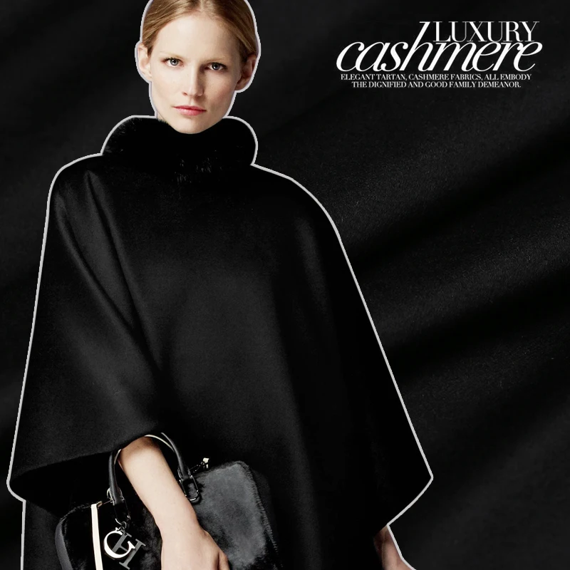 

Hot Sale High-End Short Soft Cashmere Wool Fabric For Coat Classic Pure Black Fine Fabrics Tissu Au Meter Bright Cloth Tecido