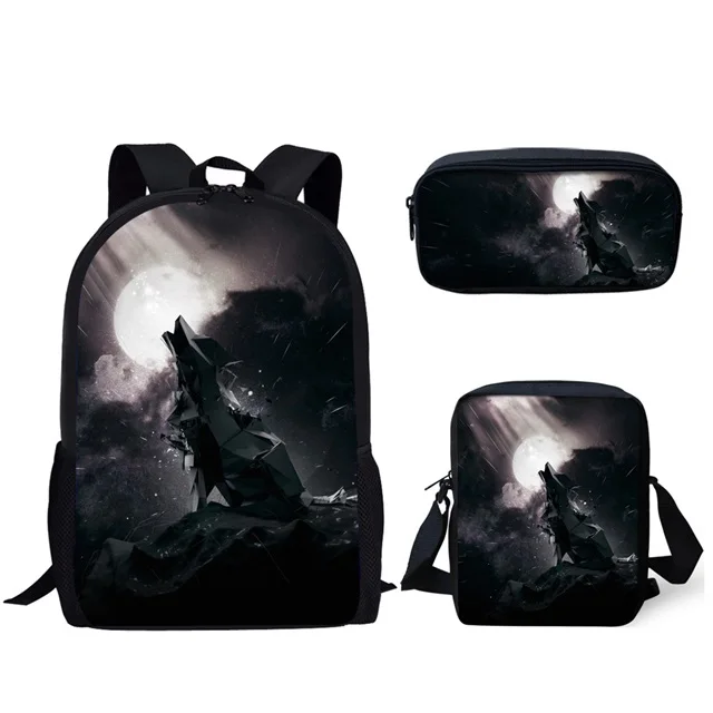 HMC1599CEK INSTANTARTS 3D Волк рюкзак для молодых девочек и мальчиков Mochila студенческий школьный крутой животный узор мужской набор Рюкзак Детские сумки для книг - Цвет: HMC1599CEK