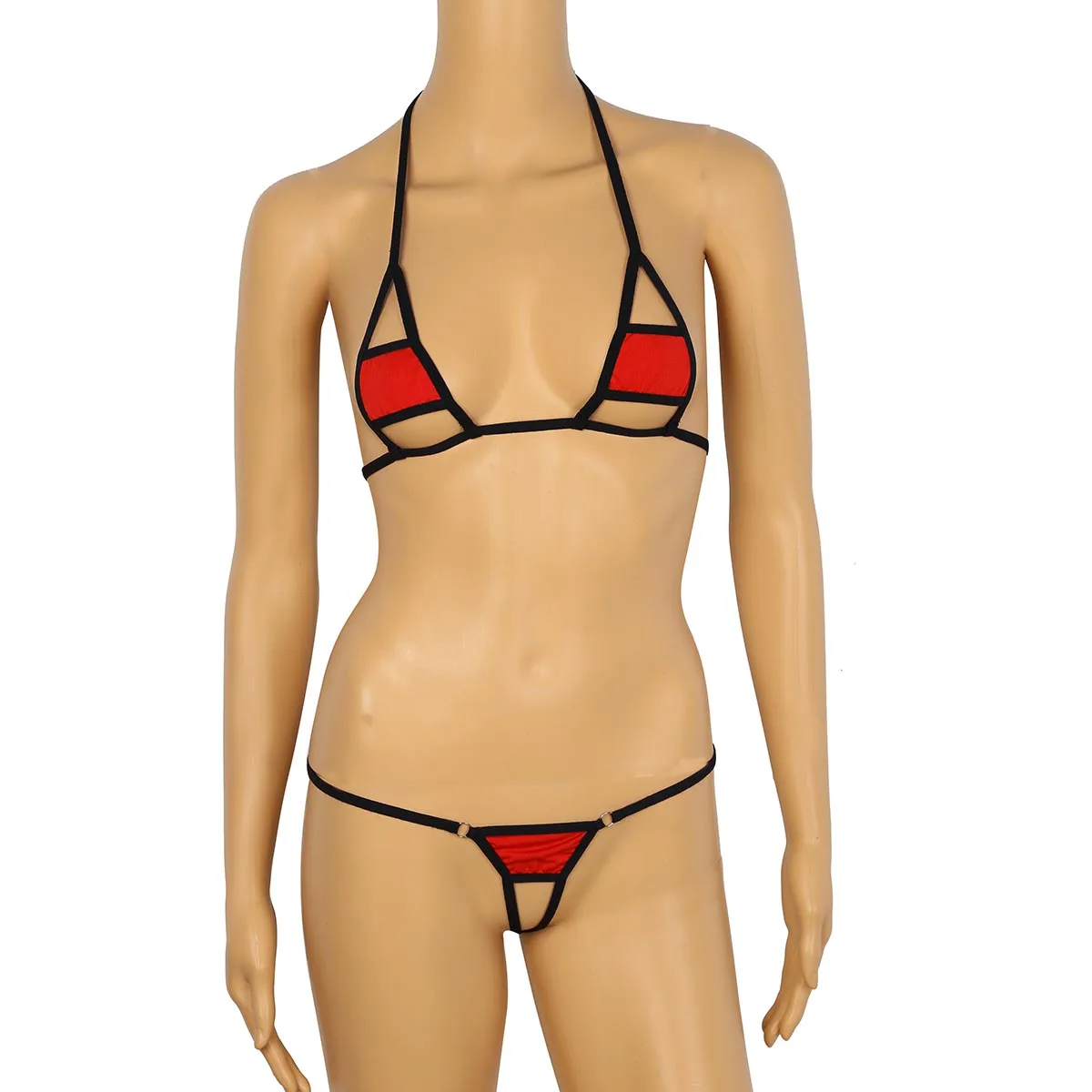 Sexy Women Lingerie Set Halter Neck Self-tie Mini Micro Bikini Bra Top with G-String Bottom Briefs Underwear Underpants Swimwear |