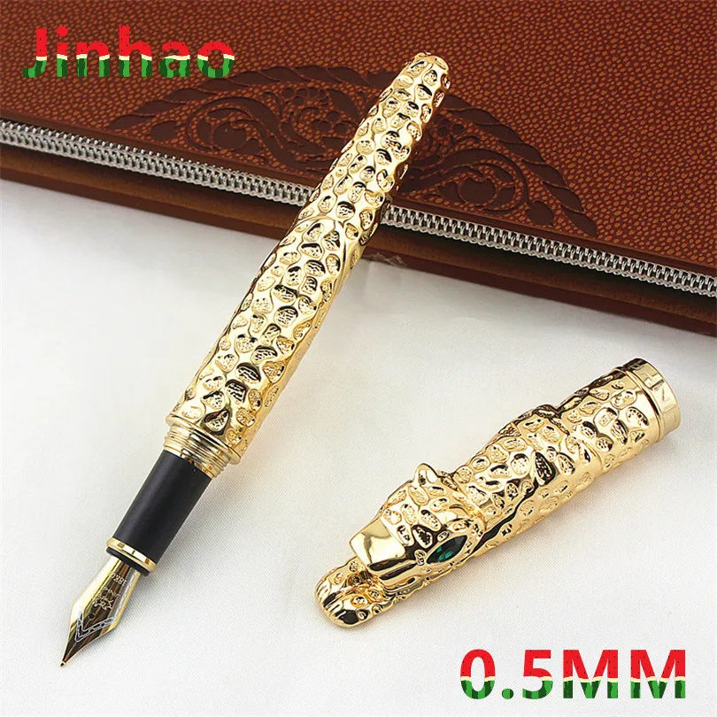 Ручка перьевая Jinhao с леопардовым гепардом полностью Металлическая Золотая