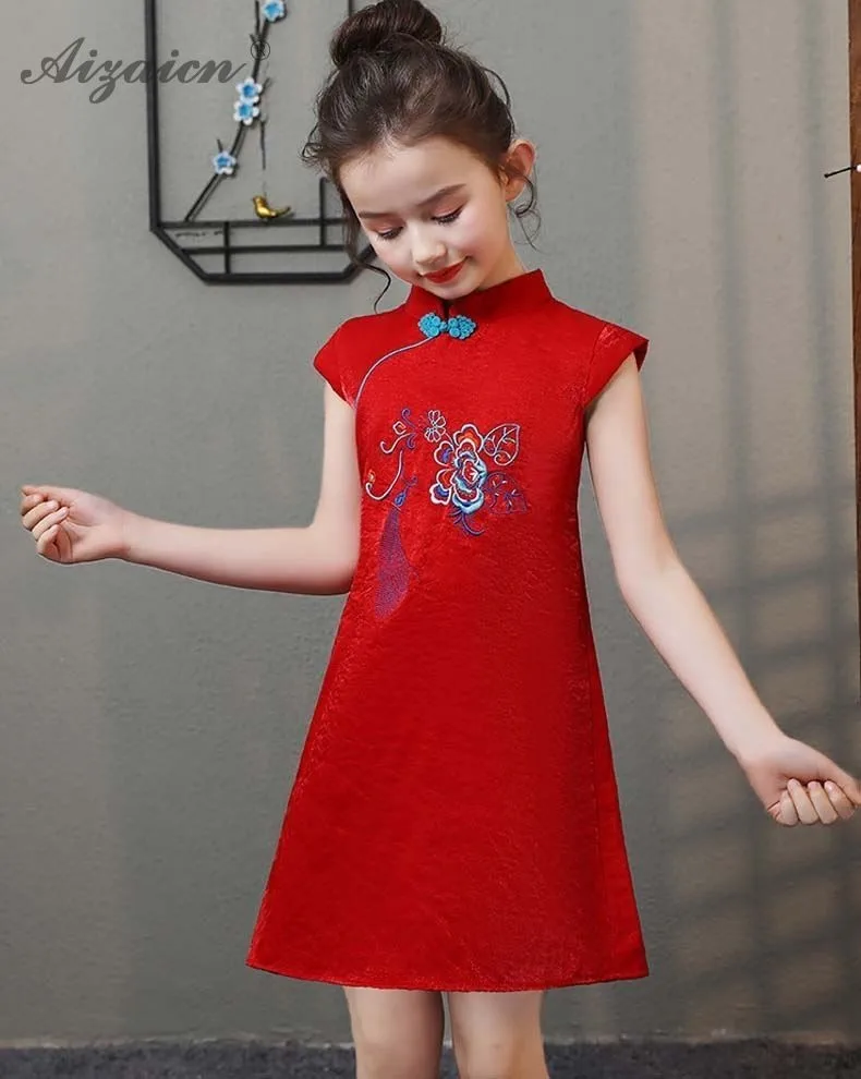 Принт Cheongsam современные красные платья для девочек Chinoise юбка принцессы Qi Pao китайское традиционное платье Qipao детская одежда